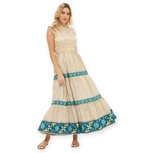 Oliphant Cream and Blue Floral Maxi Dress